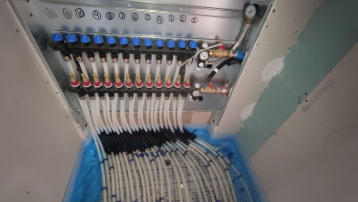Colector de suelo radiante de 12 circuitos con caudalímetros, purgador y manómetro