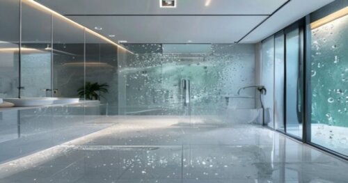 Mamparas autolimpiables en baños con porcelánico líquido y suelo radiante