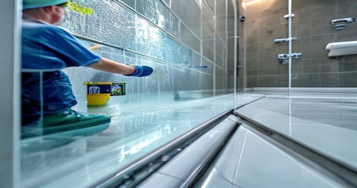 Mamparas con fotocatálisis en baños con porcelánico y suelo radiante