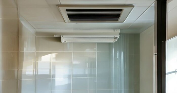 Mamparas ducha y climatización por conductos en baños de porcelánico