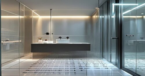 Mamparas de ducha con ósmosis inversa en baños de porcelánico