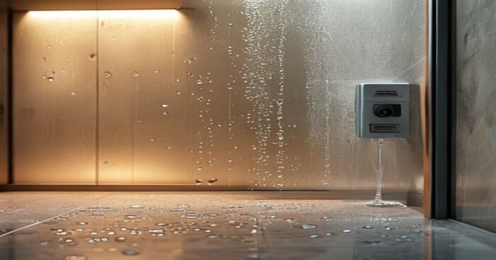 Mamparas de ducha con ósmosis inversa en baños de porcelánico