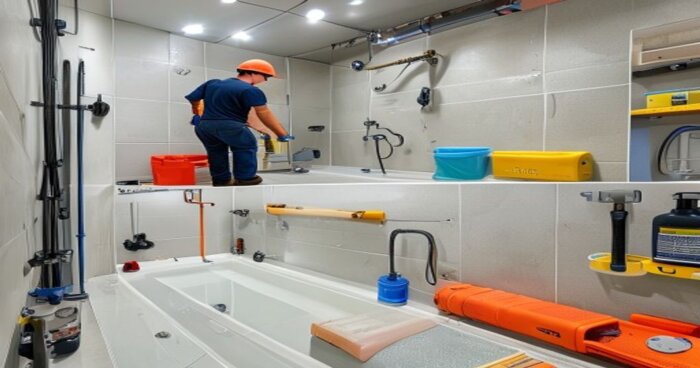 Instalación mampara autolimpieza fotocatálisis en baños microcemento