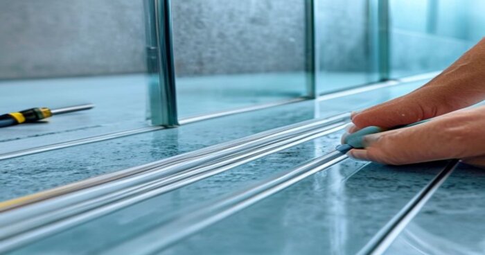 Instalación mampara ducha fotocatálisis en baño con vinílico y pladur