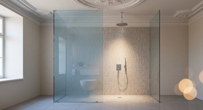 Mamparas autolimpiables: instalación en baños con porcelánico líquido