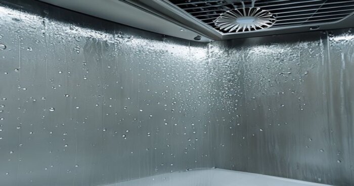 Mamparas autolimpiables en baños con suelo radiante y porcelánico líquido