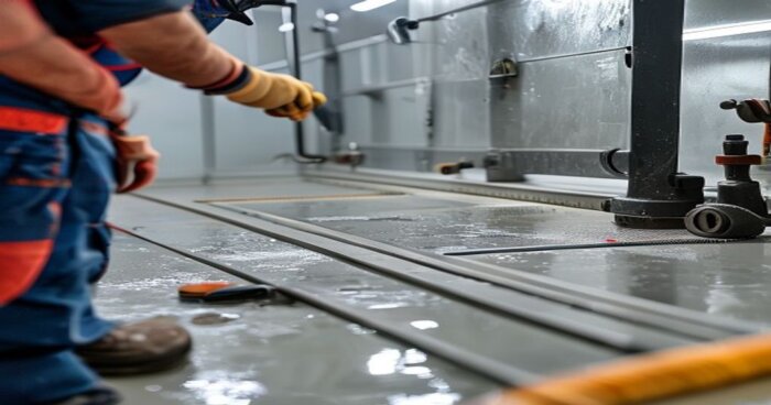 Mamparas autolimpiables en baños con suelo epoxi y VMC
