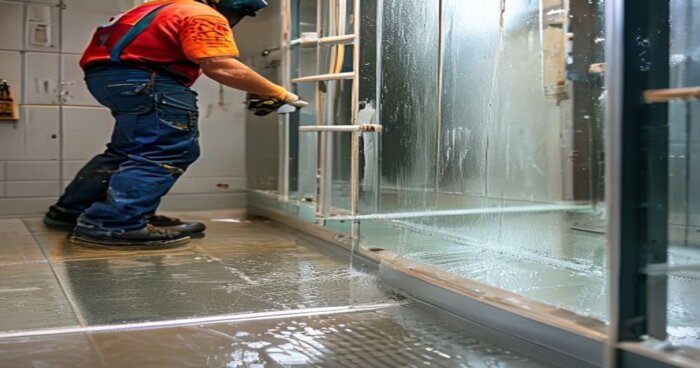 Mamparas autolimpiables en baños con excavaciones y encofrado
