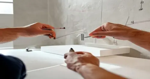 Fijar mueble lavabo en pladur con calefacción radiante