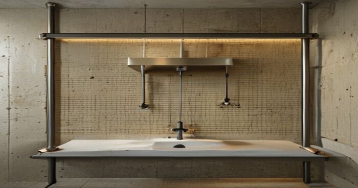 Fijar mueble lavabo en pladur con calefacción radiante